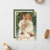 feestelijke kerstavond , weinige meiden , zeggen n notitiekaartje (Voorkant / Achterkant in situ)