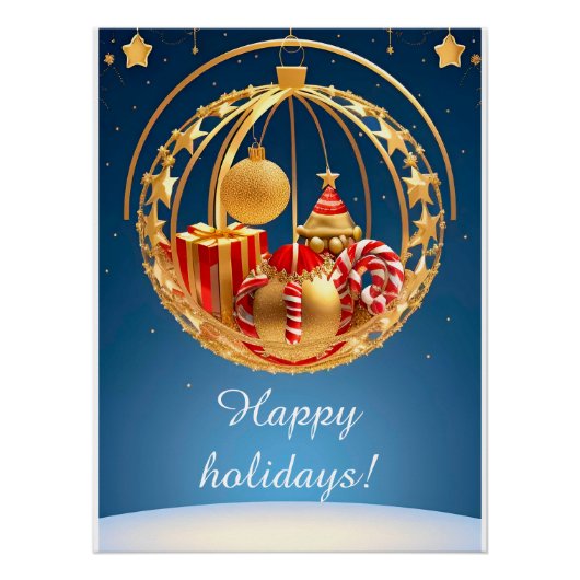 Feestelijke kerstbal display met cadeaus perfect poster (Voorkant)