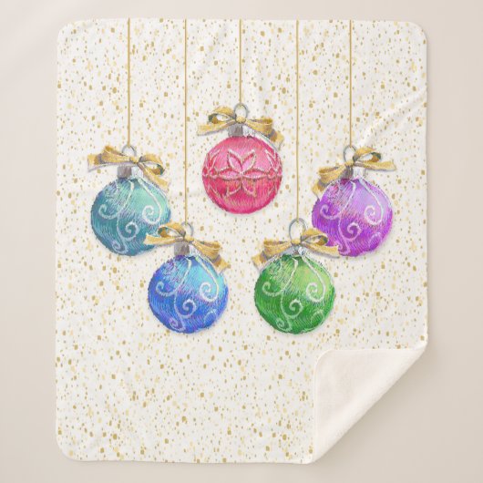 Feestelijke kerstballen & Confetti Sherpa Deken (Voorkant)