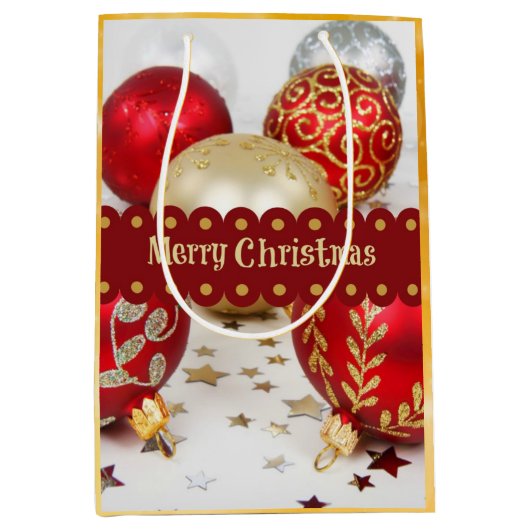 Feestelijke Kerstballen, Prettig Kerstfeest Medium Cadeauzakje (Voorkant)