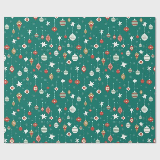 Feestelijke kerstballen & sneeuwvlokken cadeaupapier (Vlak)