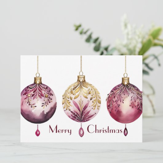 Feestelijke kerstballen Wenskaart Feestdagenkaart (Staand voorkant)