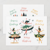 Feestelijke Kerstballerina's Flat Holiday Kaart (Voorkant / Achterkant)