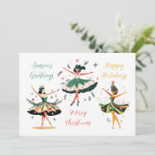 Feestelijke Kerstballerina's Flat Holiday Kaart (Staand voorkant)