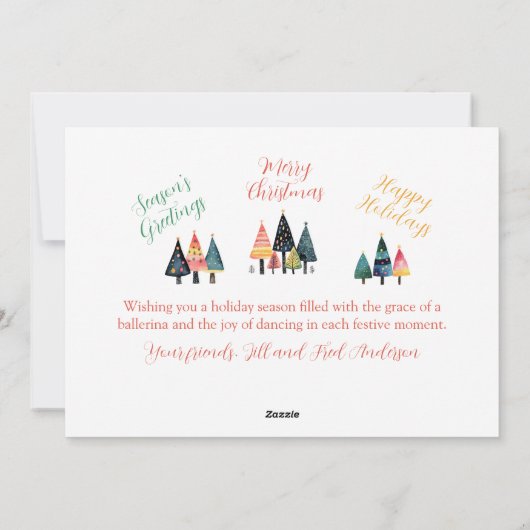 Feestelijke Kerstballerina's Flat Holiday Kaart (Achterkant)