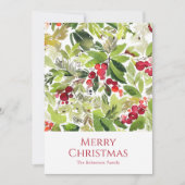 Feestelijke Kerstbes en Groene Waterverf Feestdagenkaart (Voorkant)