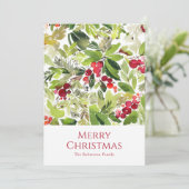 Feestelijke Kerstbes en Groene Waterverf Feestdagenkaart (Staand voorkant)