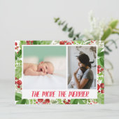 feestelijke kerstbes | Geboorteaankondiging Foto Feestdagenkaart (Staand voorkant)