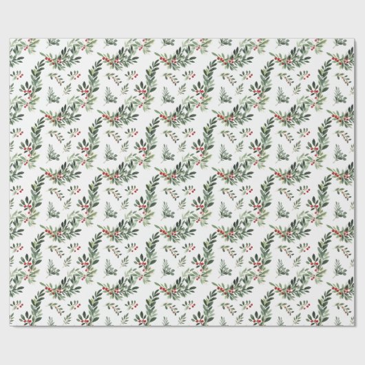 Feestelijke kerstbladeren Waterverf stijl vakantie Cadeaupapier (Vlak)
