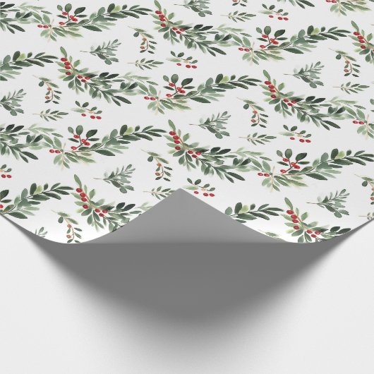 Feestelijke kerstbladeren Waterverf stijl vakantie Cadeaupapier (Hoek)