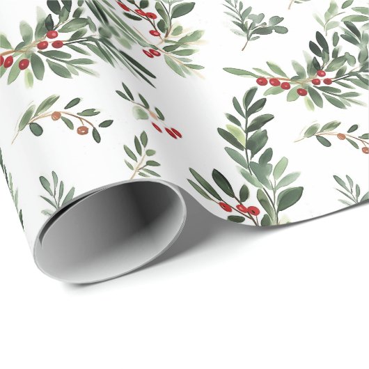 Feestelijke kerstbladeren Waterverf stijl vakantie Cadeaupapier (Rol Hoek)