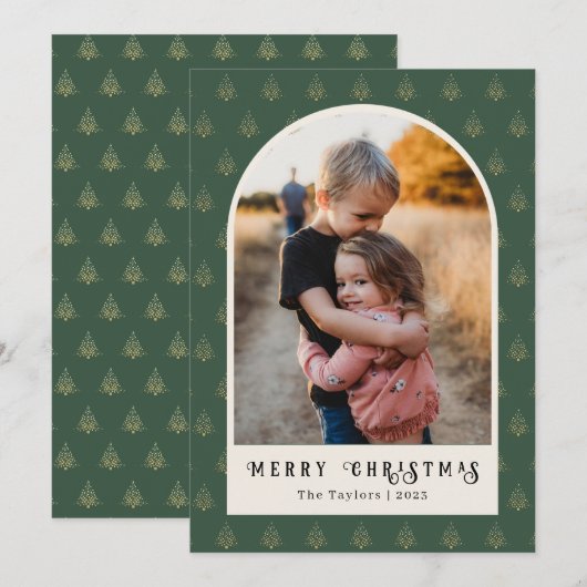Feestelijke kerstbomen Arch Foto Feestdagenkaart (Voorkant / Achterkant)