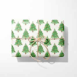 Feestelijke kerstbomen - Cream achtergrond Cadeaupapier