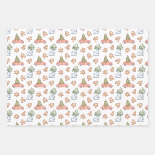 feestelijke kerstbomen en ontbijtkoek inpakpapier vel (Voorkant 3)