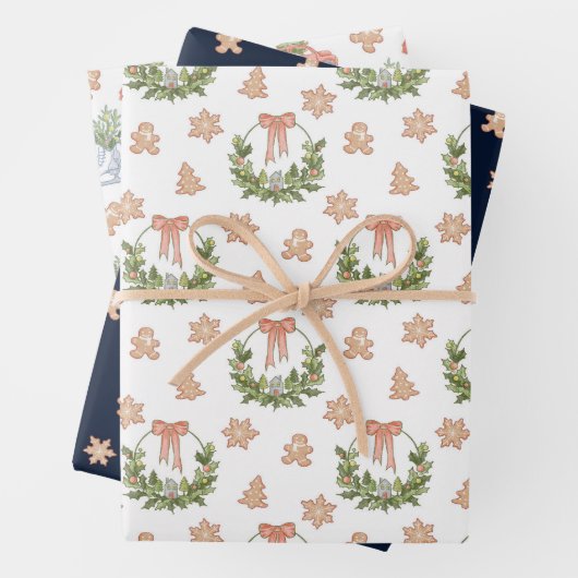 feestelijke kerstbomen en ontbijtkoek inpakpapier vel (In situ)