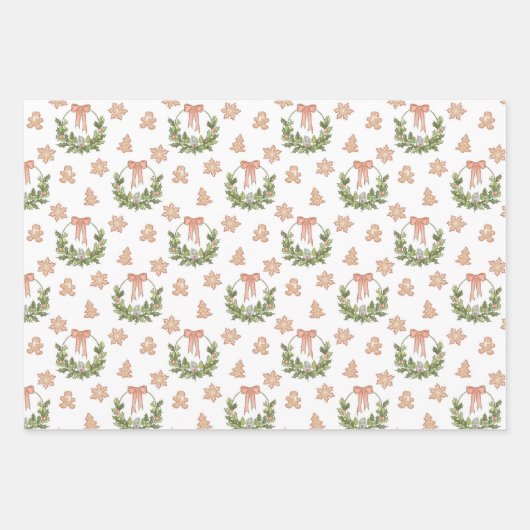 feestelijke kerstbomen en ontbijtkoek inpakpapier vel (Voorkant)