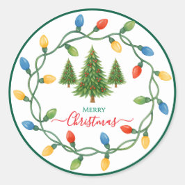 Feestelijke kerstbomen & lichtontwerp ronde sticker