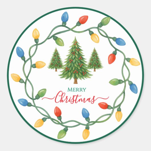 Feestelijke kerstbomen & lichtontwerp ronde sticker (Voorkant)