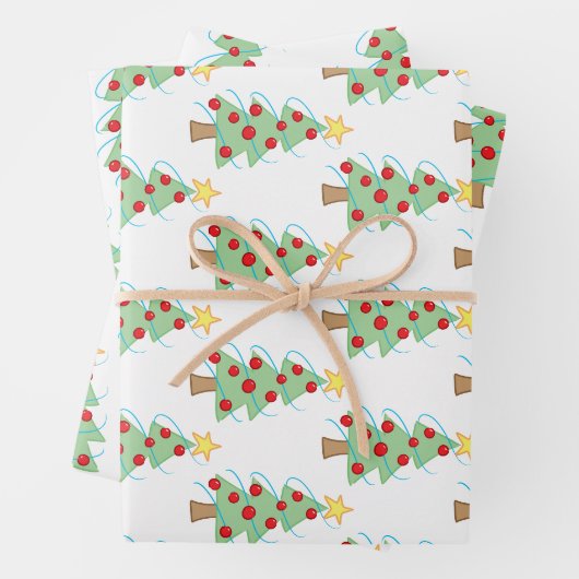 feestelijke kerstbomen op wit inpakpapier vel (In situ)