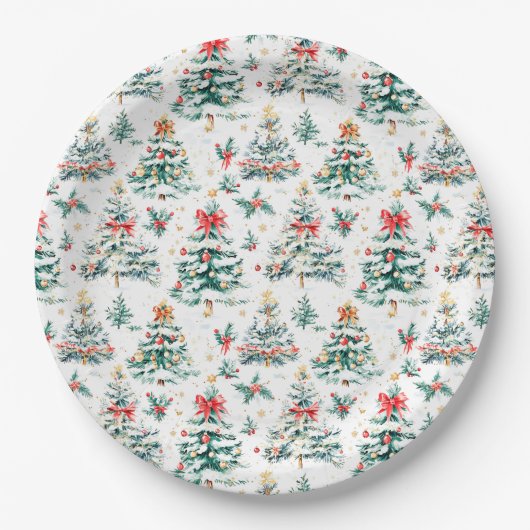 feestelijke kerstbomen papieren bordje (Voorkant)