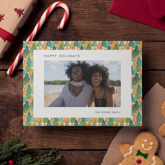 Feestelijke kerstbomen Patroon Foto Happy Feestdagenkaart