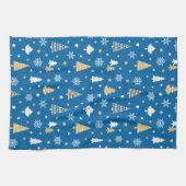 Feestelijke Kerstbomen Sneeuwvlokken Blauw Theedoek (Horizontaal)