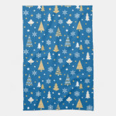 Feestelijke Kerstbomen Sneeuwvlokken Blauw Theedoek (Verticaal)