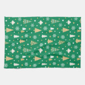 Feestelijke Kerstbomen Sneeuwvlokken Patroon Groen Theedoek (Horizontaal)
