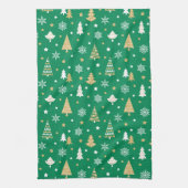Feestelijke Kerstbomen Sneeuwvlokken Patroon Groen Theedoek (Verticaal)