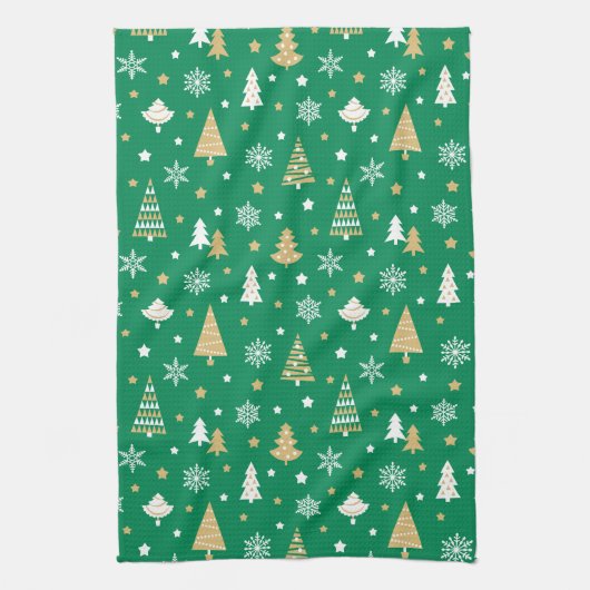 Feestelijke Kerstbomen Sneeuwvlokken Patroon Groen Theedoek (Verticaal)