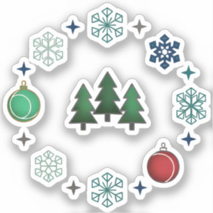 Feestelijke Kerstbomen & Sneeuwvlokken Sticker