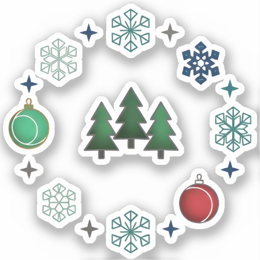 Feestelijke Kerstbomen & Sneeuwvlokken Sticker (Voorkant)
