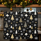 Feestelijke Kerstbomen Sneeuwvlokken Zwart Theedoek