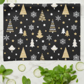 Feestelijke Kerstbomen Sneeuwvlokken Zwart Theedoek (Gevouwen)