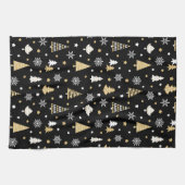 Feestelijke Kerstbomen Sneeuwvlokken Zwart Theedoek (Horizontaal)