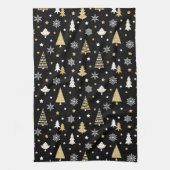 Feestelijke Kerstbomen Sneeuwvlokken Zwart Theedoek (Verticaal)