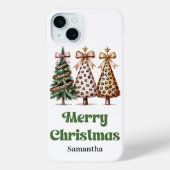 Feestelijke kerstbomen watercolor luipaardprint Case-Mate iPhone case (Achterkant)
