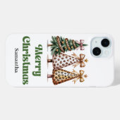 Feestelijke kerstbomen watercolor luipaardprint Case-Mate iPhone case (Achterkant (horizontaal))