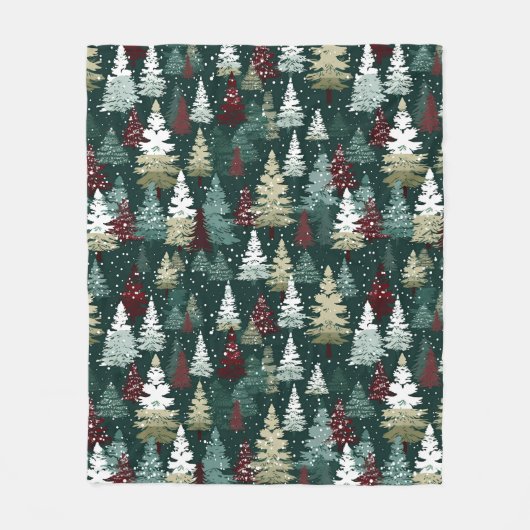 Feestelijke Kerstbomen Winter Sneeuw Vakantie Fleece Deken (Voorkant)