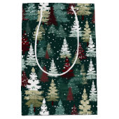 Feestelijke kerstbomen Winter Sneeuwvakantie Medium Cadeauzakje (Voorkant)
