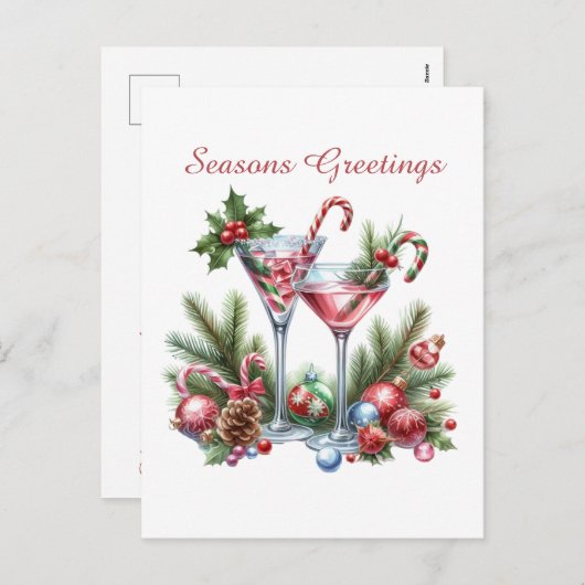 Feestelijke kerstboodschap en cocktails feestdagenkaart (Voorkant / Achterkant)