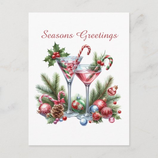 Feestelijke kerstboodschap en cocktails feestdagenkaart (Voorkant)