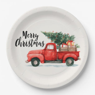 Feestelijke Kerstboom & Auto Papieren Borden Bordje