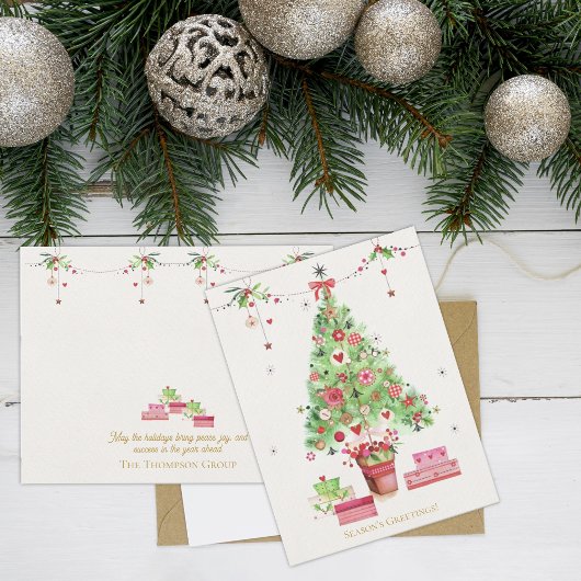 Feestelijke kerstboom & cadeaus Corporate Holiday Briefkaart