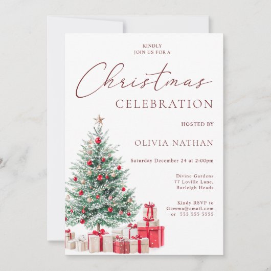 Feestelijke Kerstboom & Cadeaus Kerstfeest Kaart (Voorkant)