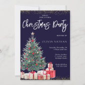 Feestelijke kerstboom & cadeaus Navy kerstfeest Kaart (Voorkant)