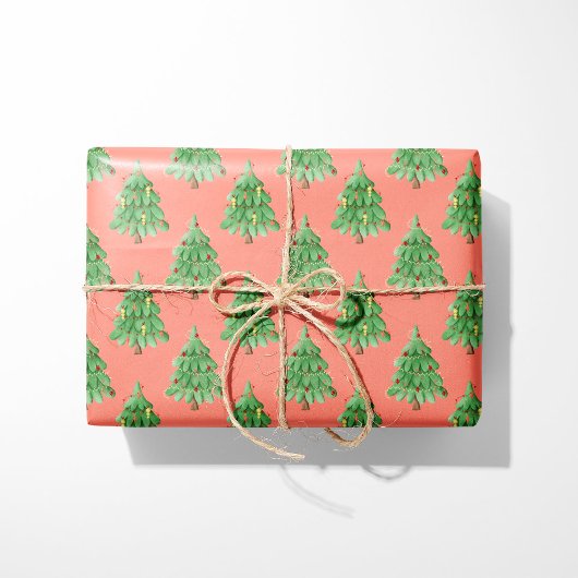 Feestelijke kerstboom - Coral Background Holiday Cadeaupapier