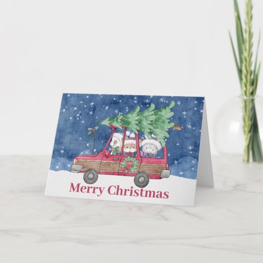 Feestelijke Kerstboom Dieren Bedankkaart (Voorkant)