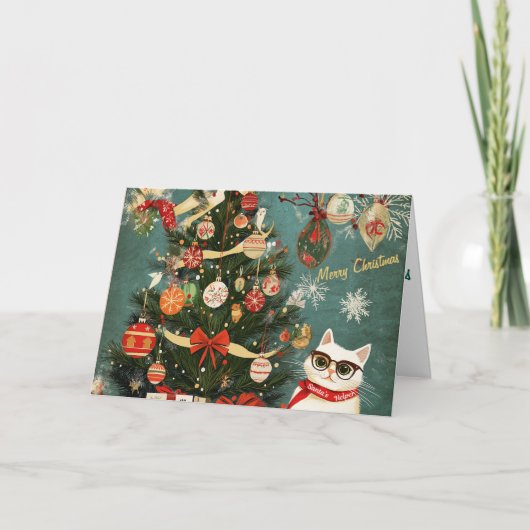 Feestelijke Kerstboom en Kat Kaart (Voorkant)