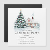 Feestelijke kerstboom en sneeuw Corporate Christma Magnetische Uitnodiging (Voorkant / Achterkant)